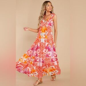 NWT OLIPHANT Ruffle V-Neck Maxi- Antigua Orange Size S